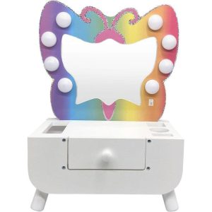 Colorful Butterfly-Shaped Tabletop Vanity with Illuminated Mirror